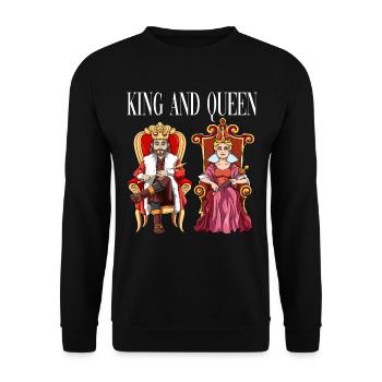 König Königin mit Krone auf dem Thron. - Unisex Pullover - Schwarz - Vorne - Alina (178cm) & Michal (187cm)
