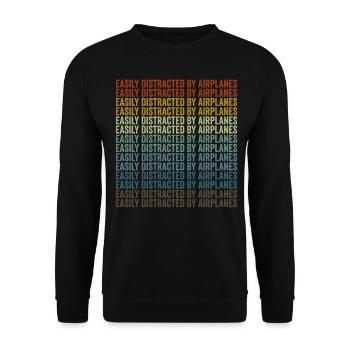 Leicht ablenkbar durch Flugzeuge Flugzeugpilot - Unisex Pullover - Schwarz - Vorne - Alina (178cm) & Michal (187cm)
