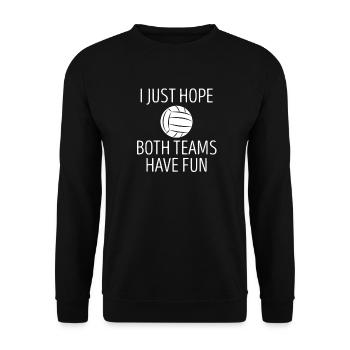 Lustiger Volleyball mit Aufschrift "I - Unisex Pullover - Schwarz - Vorne - Alina (178cm) & Michal (187cm)