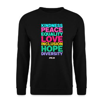Frieden Liebe Inklusion Gleichheit - Unisex Pullover - Schwarz - Vorne - Alina (178cm) & Michal (187cm)