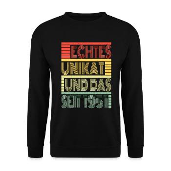 Echtes Unikat Seit 1951 Geboren 1951 Geburtstag - Unisex Pullover - Schwarz - Vorne - Alina (178cm) & Michal (187cm)