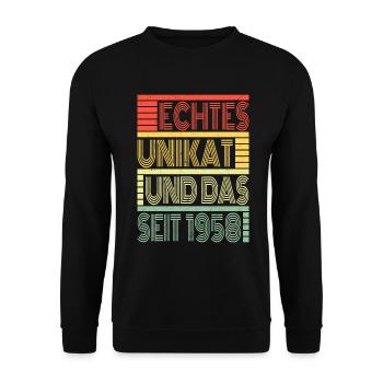 Echtes Unikat Seit 1958 Geboren 1958 Geburtstag - Unisex Pullover - Schwarz - Vorne - Alina (178cm) & Michal (187cm)
