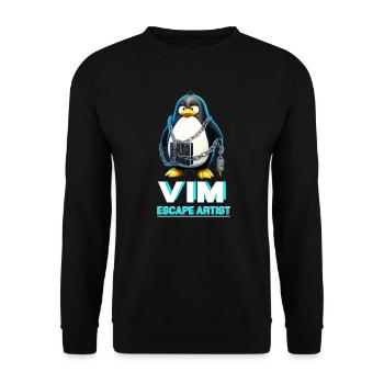 Funny for Linux Admins VIM Escape Artist Tux - Unisex Pullover - Schwarz - Vorne - Alina (178cm) & Michal (187cm)