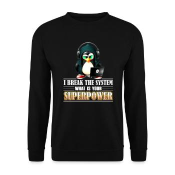 I Break The System What Is Your Superpower for - Unisex Pullover - Schwarz - Vorne - Alina (178cm) & Michal (187cm)