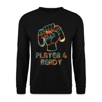Player 4 Ready in Combo mit Spieler 1, 2 - Unisex Pullover - Schwarz - Vorne - Alina (178cm) & Michal (187cm)