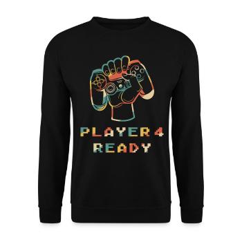 Player 4 Ready in Combo mit Player 1, 2 - Unisex Pullover - Schwarz - Vorne - Alina (178cm) & Michal (187cm)