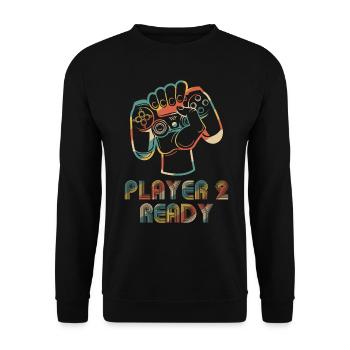 Player 2 Ready in Combo mit Spieler 1, - Unisex Pullover - Schwarz - Vorne - Alina (178cm) & Michal (187cm)