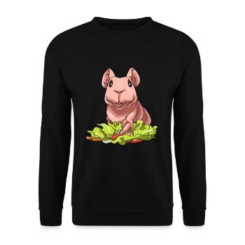 Nacktmeerschweinchen mit Salat - Unisex Pullover - Schwarz - Vorne - Alina (178cm) & Michal (187cm)