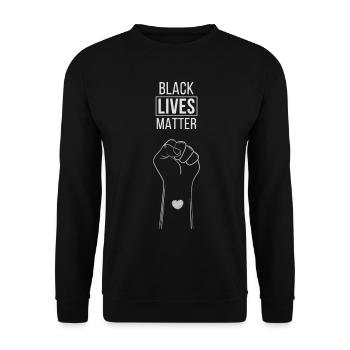 Poing avec soutien cardiaque BLM - Sweat-shirt Unisexe - noir - Devant - Alina (178cm) & Michal (187cm)