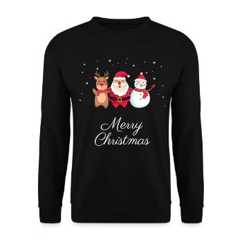 Tanzender Weihnachtsmann Rentier - Unisex Pullover - Schwarz - Vorne - Alina (178cm) & Michal (187cm)
