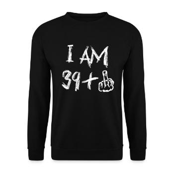 I Am 39 Plus Mittelfinger Lustiger 40. - Unisex Pullover - Schwarz - Vorne - Alina (178cm) & Michal (187cm)