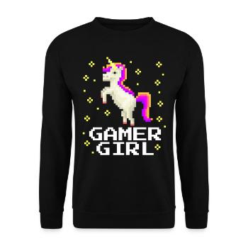Gamer Girl Unicorn Video Game Pixel - Unisex Sweatshirt - black - Front - Alina (178cm) & Michal (187cm)