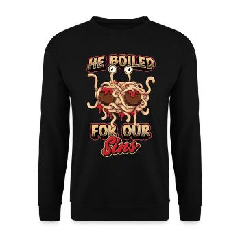 Fliegendes Spaghettimonster Pastafari - Unisex Pullover - Schwarz - Vorne - Alina (178cm) & Michal (187cm)