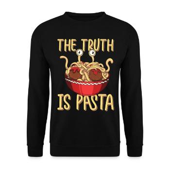 Fliegendes Spaghettimonster FSM - Unisex Pullover - Schwarz - Vorne - Alina (178cm) & Michal (187cm)
