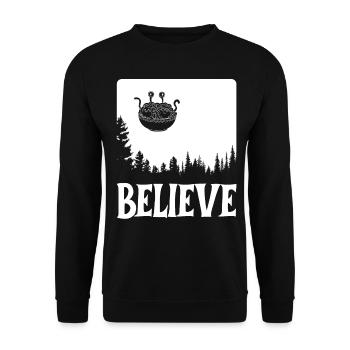 Fliegendes Spaghettimonster FSM Pastafari Pastafar - Unisex Pullover - Schwarz - Vorne - Alina (178cm) & Michal (187cm)