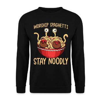 Das fliegende Spaghettimonster - Unisex Pullover - Schwarz - Vorne - Alina (178cm) & Michal (187cm)