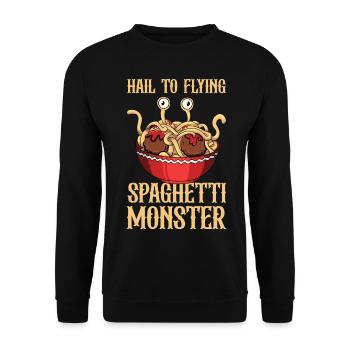 Das fliegende Spaghettimonster - Unisex Pullover - Schwarz - Vorne - Alina (178cm) & Michal (187cm)
