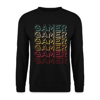 Lustiges Retro-Videospiel, bunt, - Unisex Pullover - Schwarz - Vorne - Alina (178cm) & Michal (187cm)