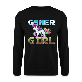 Unicorn Pixel Gamer Girl Videospiele - Unisex Pullover - Schwarz - Vorne - Alina (178cm) & Michal (187cm)