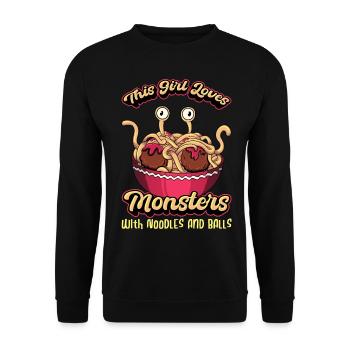 Flying Spaghetti Monster FSM Pastafari Pastafar - Unisex Sweatshirt - black - Front - Alina (178cm) & Michal (187cm)