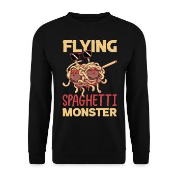 Fliegendes Spaghettimonster betupfen - Unisex Pullover - Schwarz - Vorne - Alina (178cm) & Michal (187cm)
