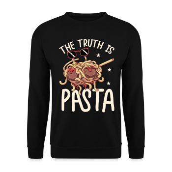 Fliegendes Spaghettimonster betupfen - Unisex Pullover - Schwarz - Vorne - Alina (178cm) & Michal (187cm)