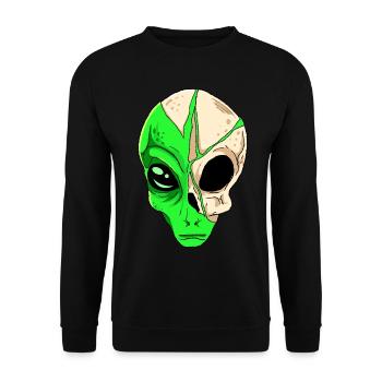 Cryptidcore Aesthetic Skull Alien Cryptid - Unisex Pullover - Schwarz - Vorne - Alina (178cm) & Michal (187cm)
