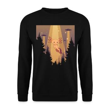 Cryptidcore Aesthetic Kawaii Axolotl UFO - Unisex Pullover - Schwarz - Vorne - Alina (178cm) & Michal (187cm)