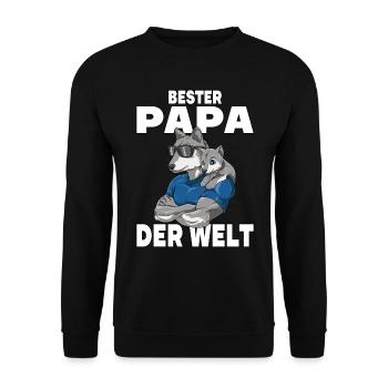 Bester Papa der Welt Vatertag Vater Wolf für - Unisex Pullover - Schwarz - Vorne - Alina (178cm) & Michal (187cm)