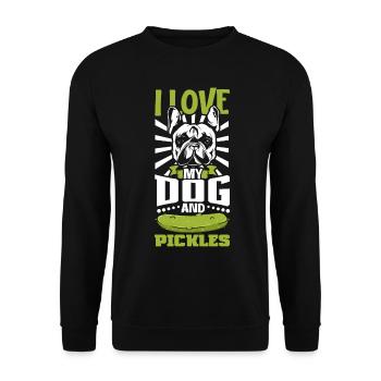 I love my dog and pickles - Gurken - Unisex Pullover - Schwarz - Vorne - Alina (178cm) & Michal (187cm)