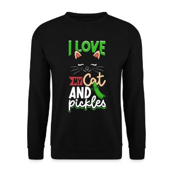 I love my cat and pickles - Gurken - Unisex Pullover - Schwarz - Vorne - Alina (178cm) & Michal (187cm)
