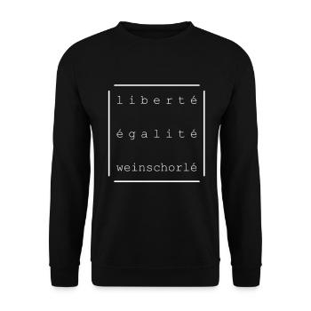 Liberte Egalite Weinschorle Spruch - Unisex Pullover - Schwarz - Vorne - Alina (178cm) & Michal (187cm)