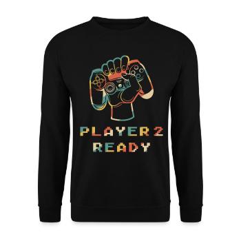 Spieler 2 Bereit in Kombination mit - Unisex Pullover - Schwarz - Vorne - Alina (178cm) & Michal (187cm)