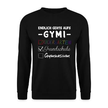 Endlich gehts aufs GYMI Schule - Unisex Pullover - Schwarz - Vorne - Alina (178cm) & Michal (187cm)