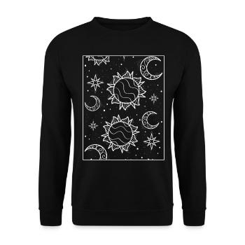 Bohemian Aesthetic Sun and Moon Pattern - Unisex Sweatshirt - black - Front - Alina (178cm) & Michal (187cm)