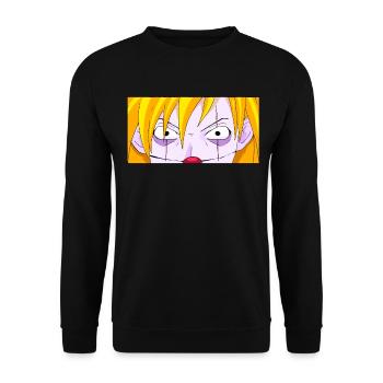 Clowncore Aesthetic Clown Anime Boy Eyes - Unisex Pullover - Schwarz - Vorne - Alina (178cm) & Michal (187cm)