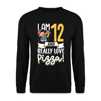 J’ai 12 ans - Boy Pizza - Sweat-shirt Unisexe - noir - Devant - Alina (178cm) & Michal (187cm)