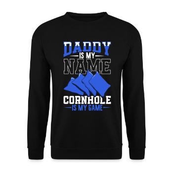 My name is Papa and my game is Cornhole - Unisex Sweatshirt - black - Front - Alina (178cm) & Michal (187cm)