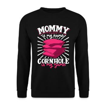 My name is mom and my game is cornhole - Unisex Sweatshirt - black - Front - Alina (178cm) & Michal (187cm)