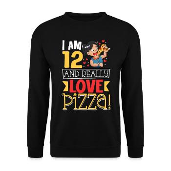 Ich bin 12 - Mädchen Pizza - Unisex Pullover - Schwarz - Vorne - Alina (178cm) & Michal (187cm)