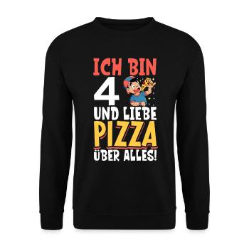 Ich bin 4 - Jungen Pizza - Unisex Pullover - Schwarz - Vorne - Alina (178cm) & Michal (187cm)