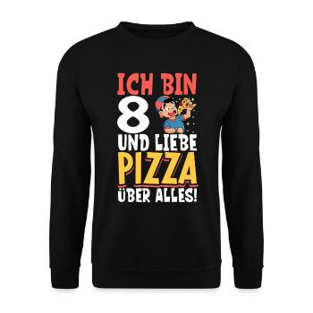 Ich bin 8 - Jungen Pizza - Unisex Pullover - Schwarz - Vorne - Alina (178cm) & Michal (187cm)