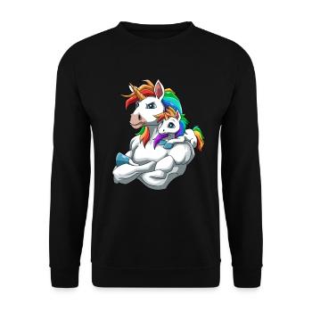 Einhorn Vater und Kind für einen Einhorn - Unisex Pullover - Schwarz - Vorne - Alina (178cm) & Michal (187cm)