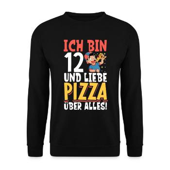 Ich bin 12 - Jungen Pizza - Unisex Pullover - Schwarz - Vorne - Alina (178cm) & Michal (187cm)