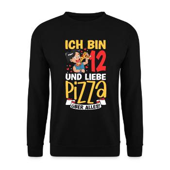 Ich bin 12 - Mädchen Pizza - Unisex Pullover - Schwarz - Vorne - Alina (178cm) & Michal (187cm)