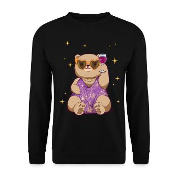 Boujee Aesthetic Kawaii Bear Wine Bougie - Unisex Pullover - Schwarz - Vorne - Alina (178cm) & Michal (187cm)