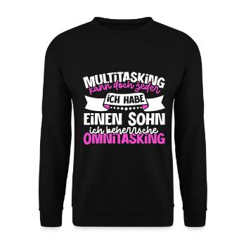 Multitasking kann jeder - Mutter und Sohn - Unisex Pullover - Schwarz - Vorne - Alina (178cm) & Michal (187cm)