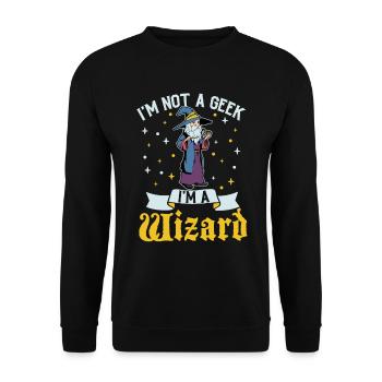 Kein geek - D20 Rollenspiel Charakter - Zauberer - Unisex Pullover - Schwarz - Vorne - Alina (178cm) & Michal (187cm)