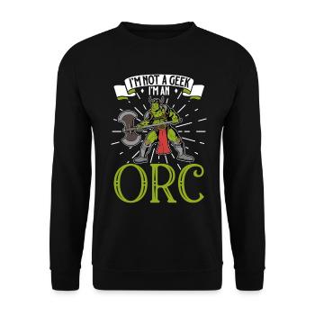 Kein geek - D20 Rollenspiel Charakter - Ork - Unisex Pullover - Schwarz - Vorne - Alina (178cm) & Michal (187cm)