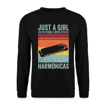 Just A Girl Who Loves Harmonicas Harmonicist Retro - Unisex Pullover - Schwarz - Vorne - Alina (178cm) & Michal (187cm)